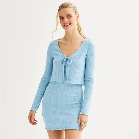 NWT Live to be Spoiled two piece set Elegant Sky Blue Mini Dress size large - Picture 1 of 13